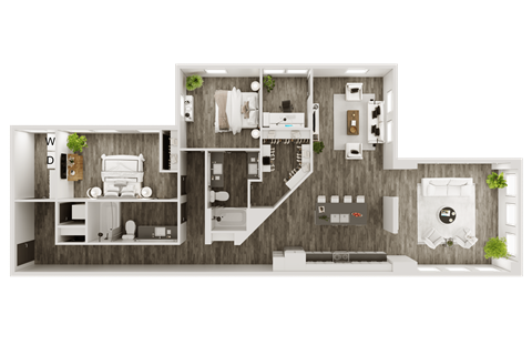 a floor plan of a bedroom with a bathroom and a living room